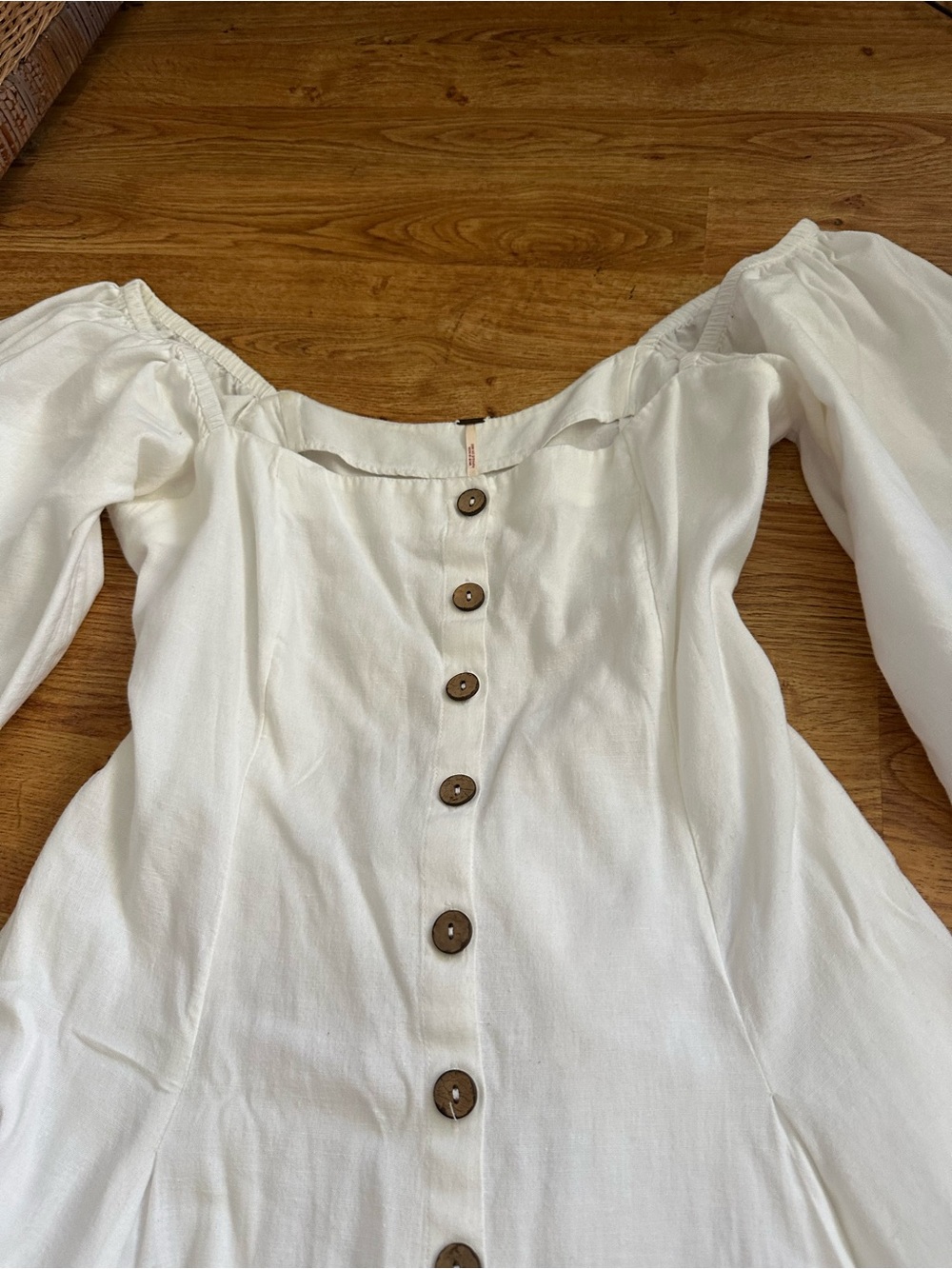 Free People White Button Front Dress M Cotton Linen - Picture 2 of 16